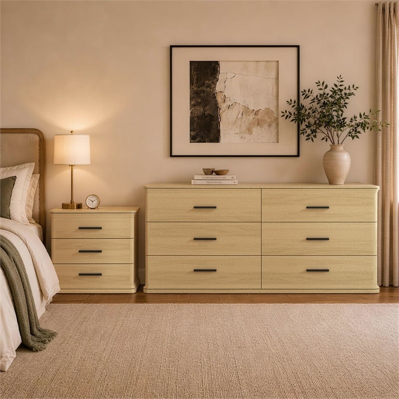 Clifford Traditional 2-Piece Dresser and Nightstand in Natural Oak