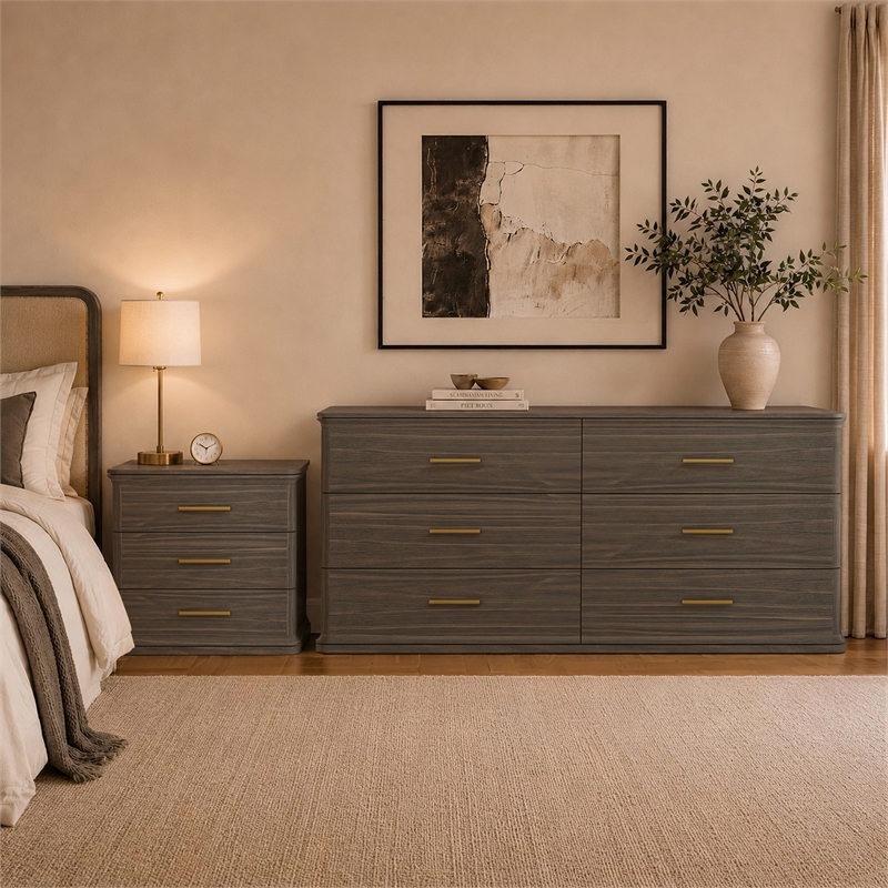 Clifford Traditional 2-Piece Dresser and Nightstand in Walnut