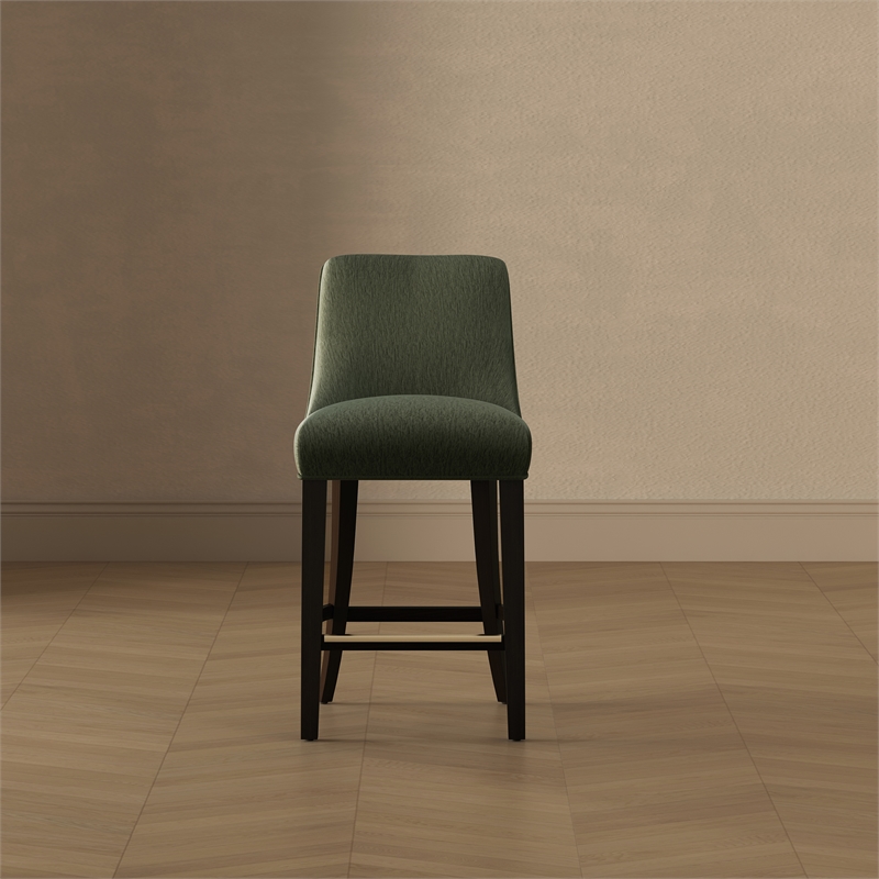 Beever Modern Chenille Wood Counter Stool in Forest Green