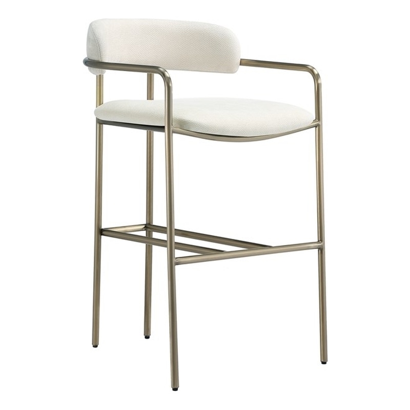 Serene Mid-Century Modern Metal Upholstered Counter Stool in Alabaster