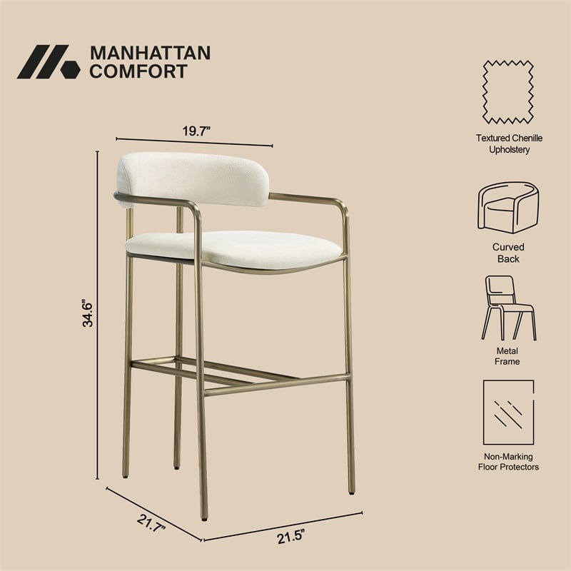 Serene Mid-Century Modern Metal Upholstered Counter Stool in Alabaster
