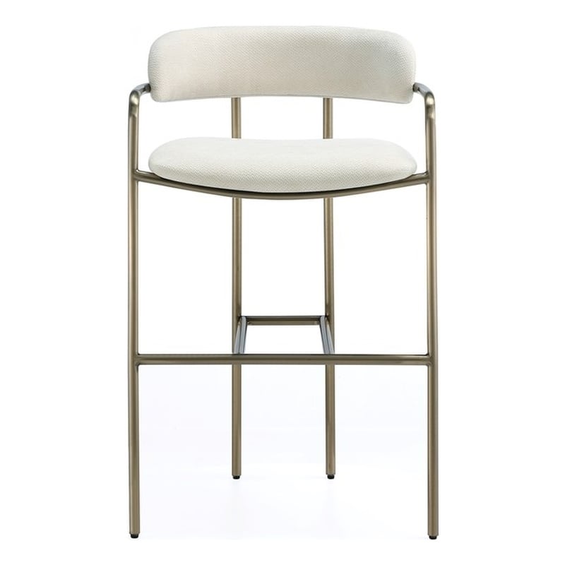 Serene Mid-Century Modern Metal Upholstered Counter Stool in Alabaster