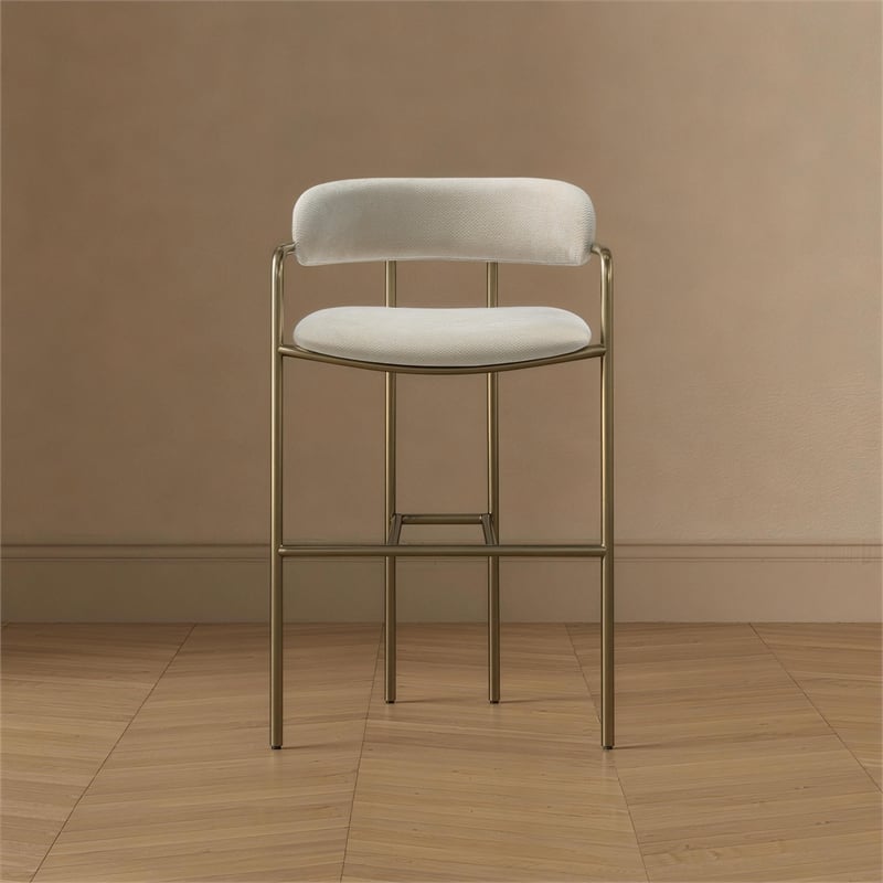 Serene Mid-Century Modern Metal Upholstered Counter Stool in Alabaster