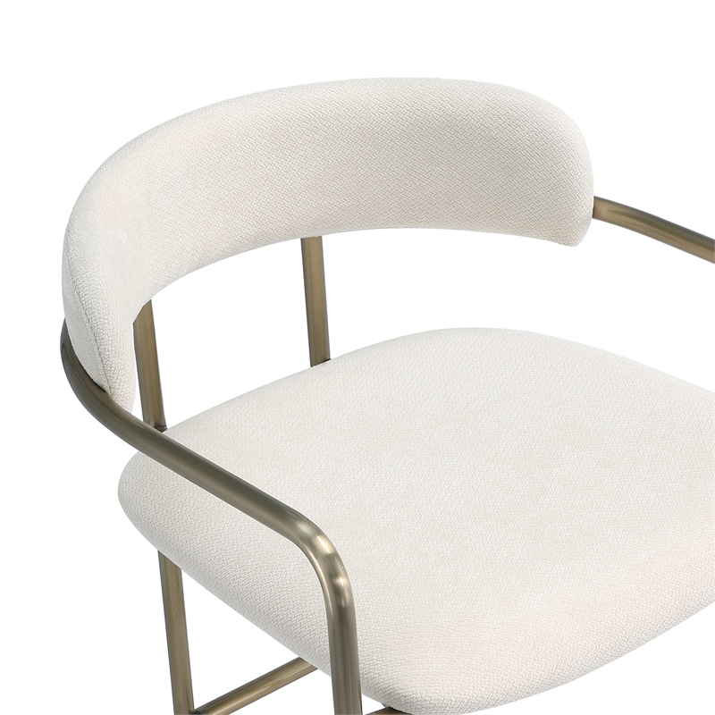 Serene Mid-Century Modern Metal Upholstered Counter Stool in Alabaster