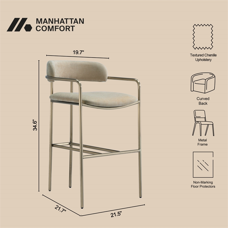 Serene Mid-Century Modern Metal Upholstered Counter Stool in Taupe
