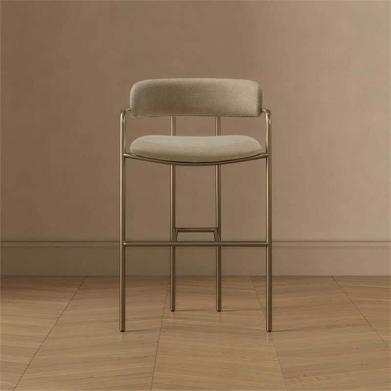 Serene Mid-Century Modern Metal Upholstered Counter Stool in Taupe