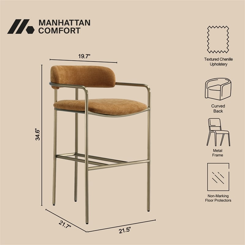 Serene Mid-Century Modern Metal Upholstered Counter Stool in Turmeric
