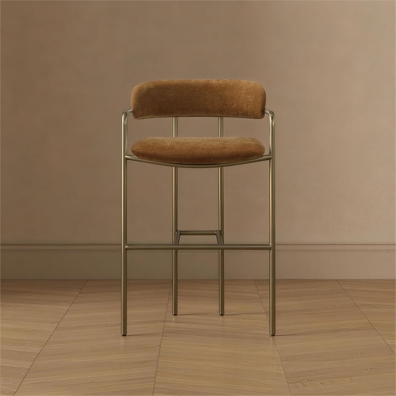 Serene Mid-Century Modern Metal Upholstered Counter Stool in Turmeric