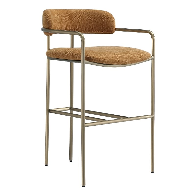 Serene Mid-Century Modern Metal Upholstered Counter Stool in Turmeric