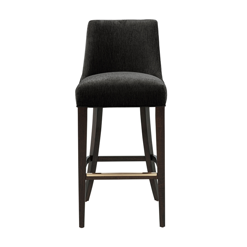 Beever Modern Chenille Wood Upholstered Barstool in Black