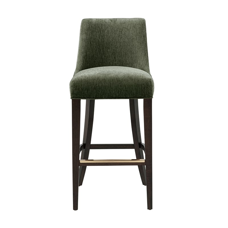 Beever Modern Chenille Wood Upholstered Barstool in Forest Green