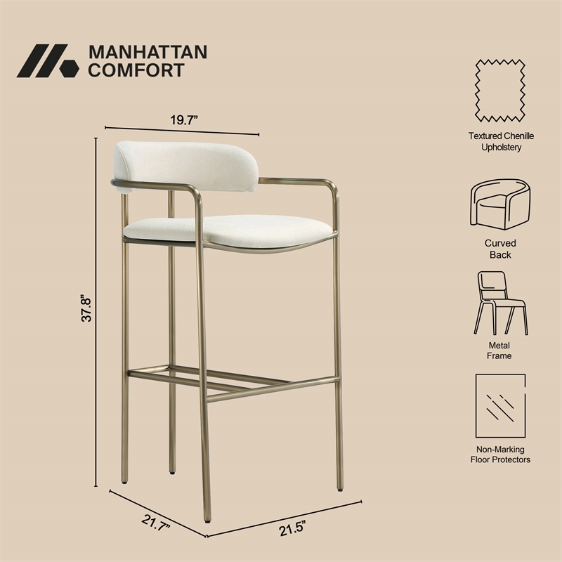 Serene Mid-Century Modern Metal Upholstered Barstool in Alabaster
