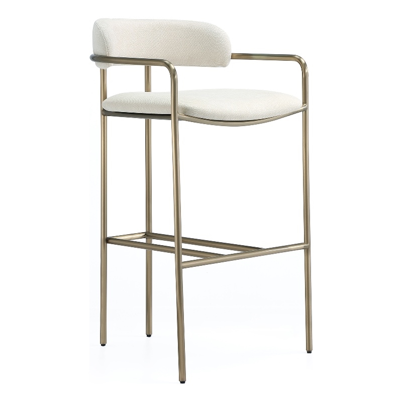 Serene Mid-Century Modern Metal Upholstered Barstool in Alabaster