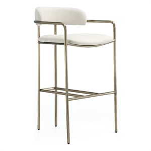 Serene Mid-Century Modern Metal Upholstered Barstool in Alabaster