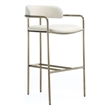Serene Mid-Century Modern Metal Upholstered Barstool in Alabaster