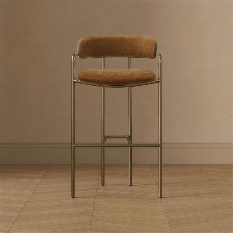 Serene Mid-Century Modern Metal Upholstered Barstool in Turmeric