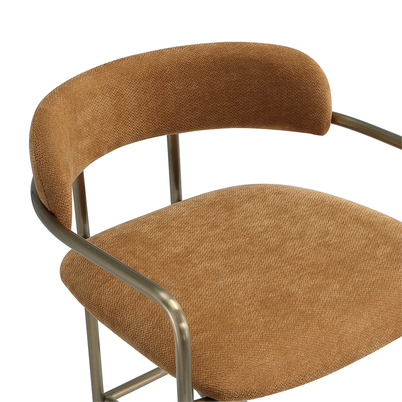 Serene Mid-Century Modern Metal Upholstered Barstool in Turmeric