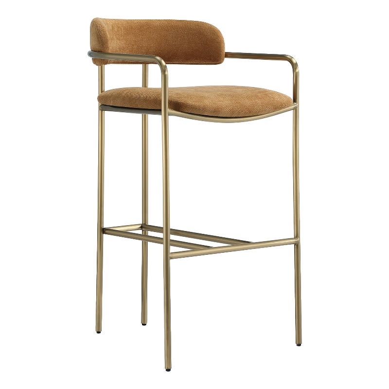 Serene Mid-Century Modern Metal Upholstered Barstool in Turmeric