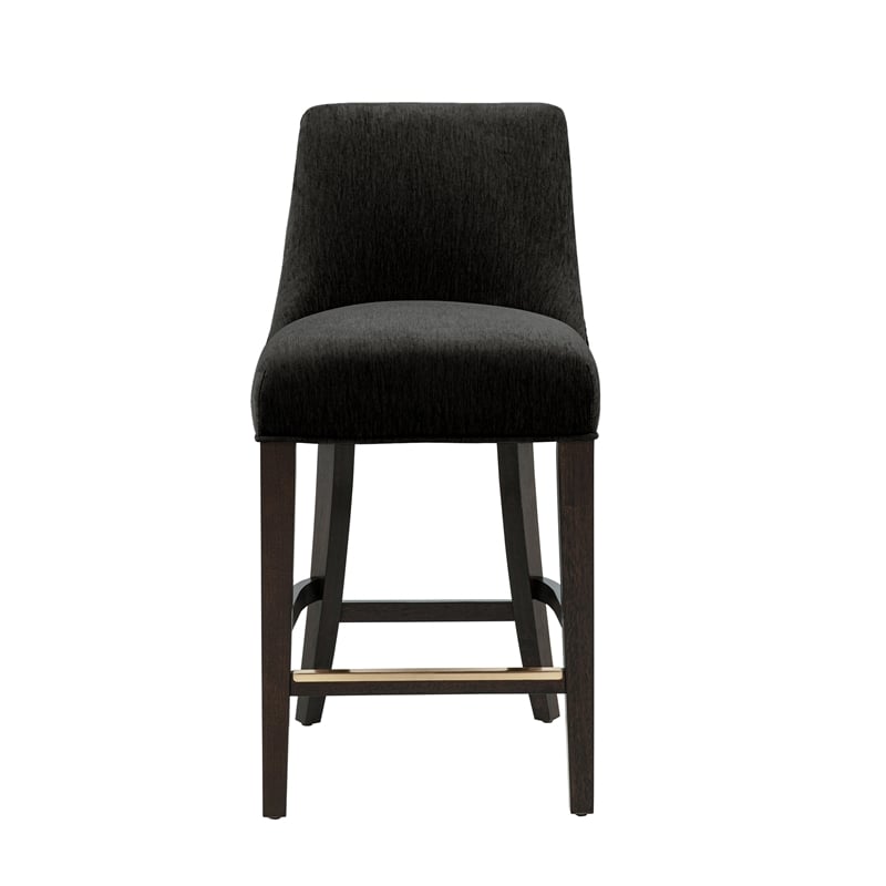 Beever Modern Chenille Wood Counter Stool in Black