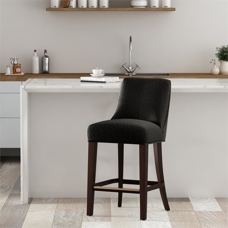 Beever Modern Chenille Wood Counter Stool in Black