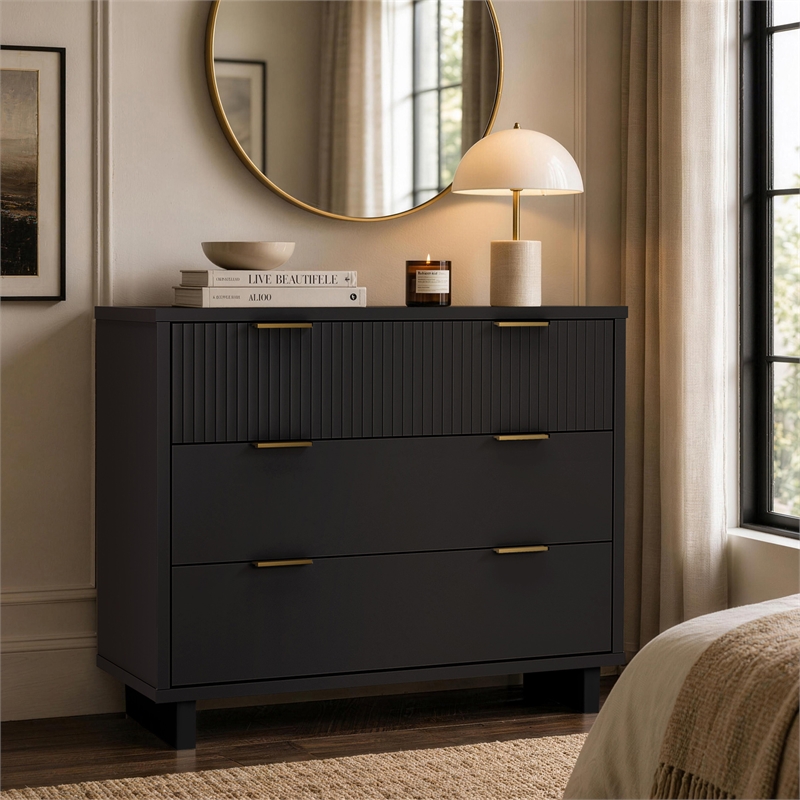 Elara Contemporary 2-Piece Dresser and Nightstand in Black