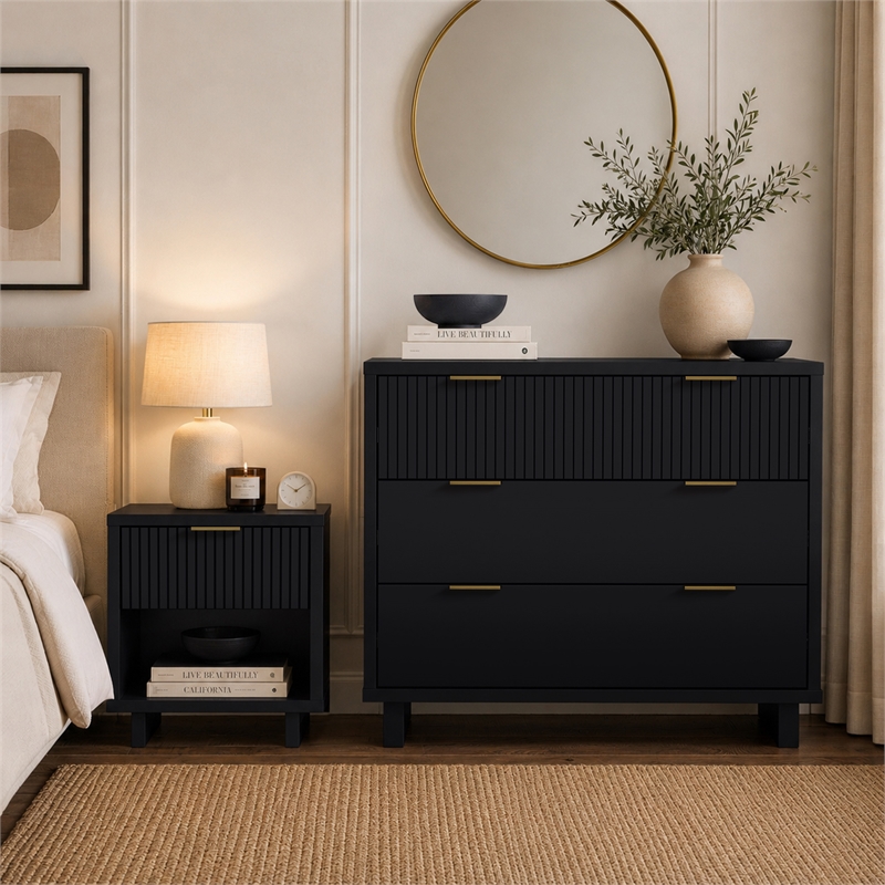 Elara Contemporary 2-Piece Dresser and Nightstand in Black