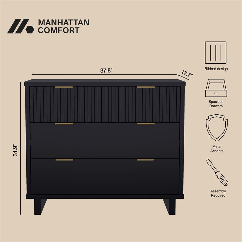 Elara Contemporary 2-Piece Dresser and Nightstand in Black
