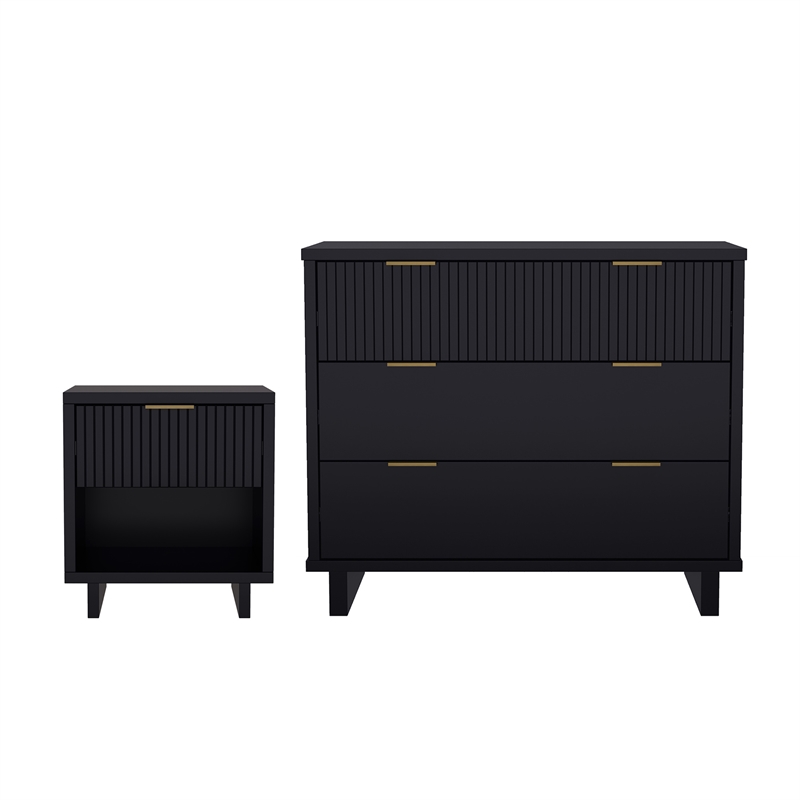 Elara Contemporary 2-Piece Dresser and Nightstand in Black