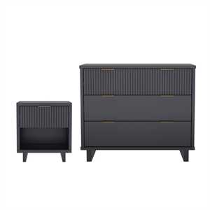 Elara Contemporary 2-Piece Dresser and Nightstand in Charcoal Gray