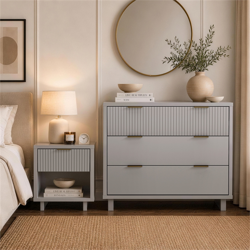 Elara Contemporary 2-Piece Dresser and Nightstand in Light Gray