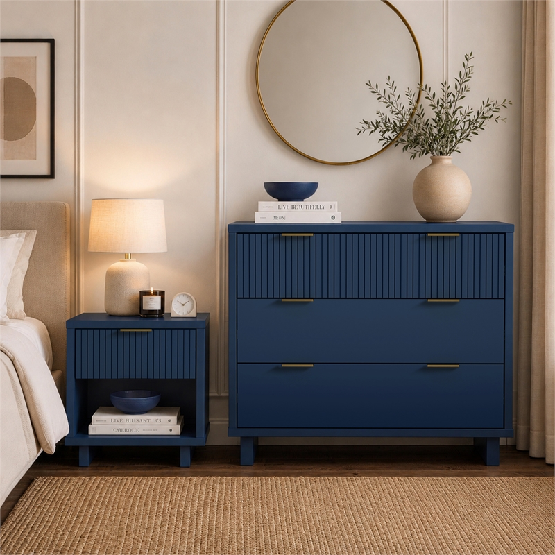 Elara Contemporary 2-Piece Dresser and Nightstand in Midnight Blue