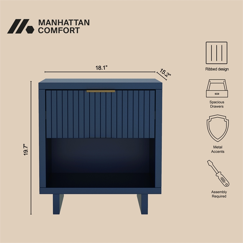 Elara Contemporary 2-Piece Dresser and Nightstand in Midnight Blue