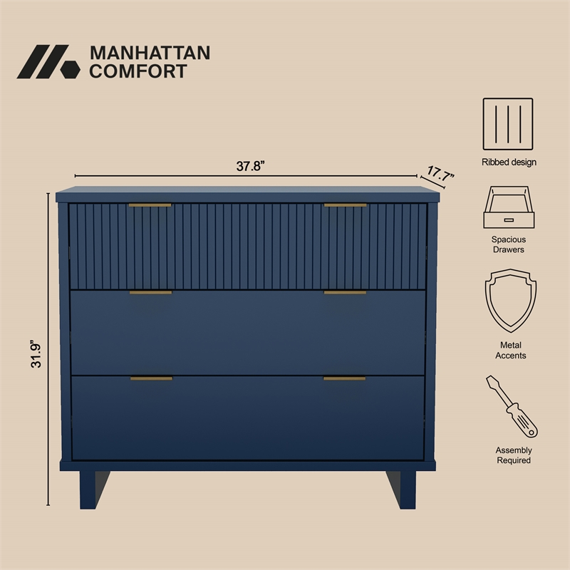 Elara Contemporary 2-Piece Dresser and Nightstand in Midnight Blue