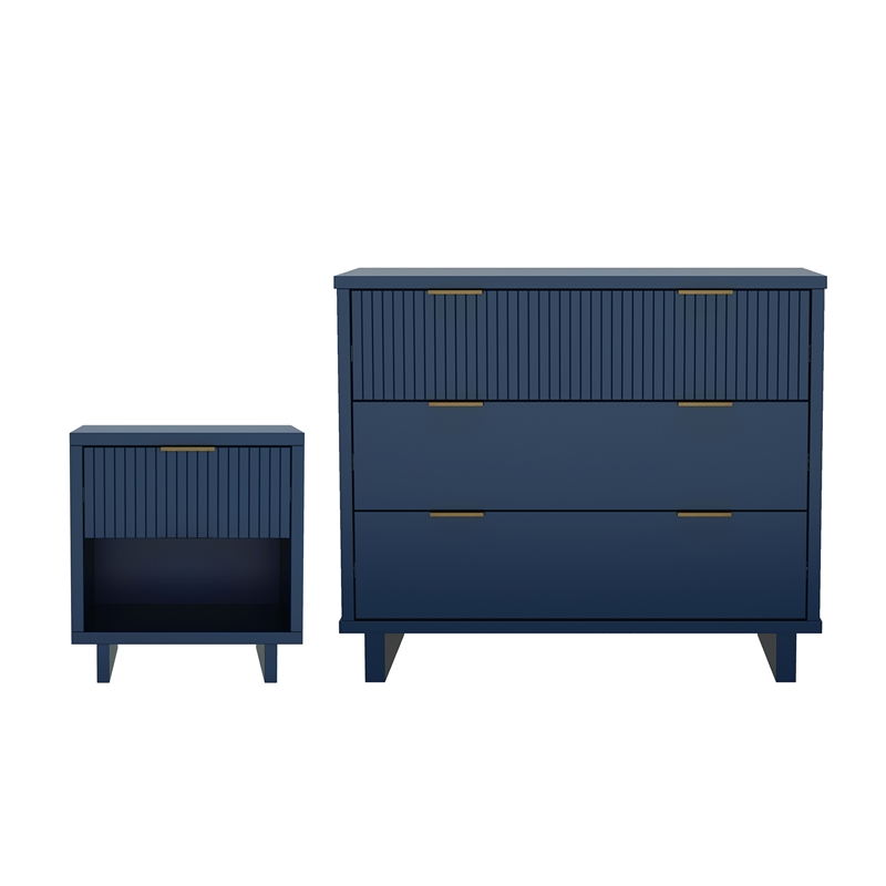 Elara Contemporary 2-Piece Dresser and Nightstand in Midnight Blue