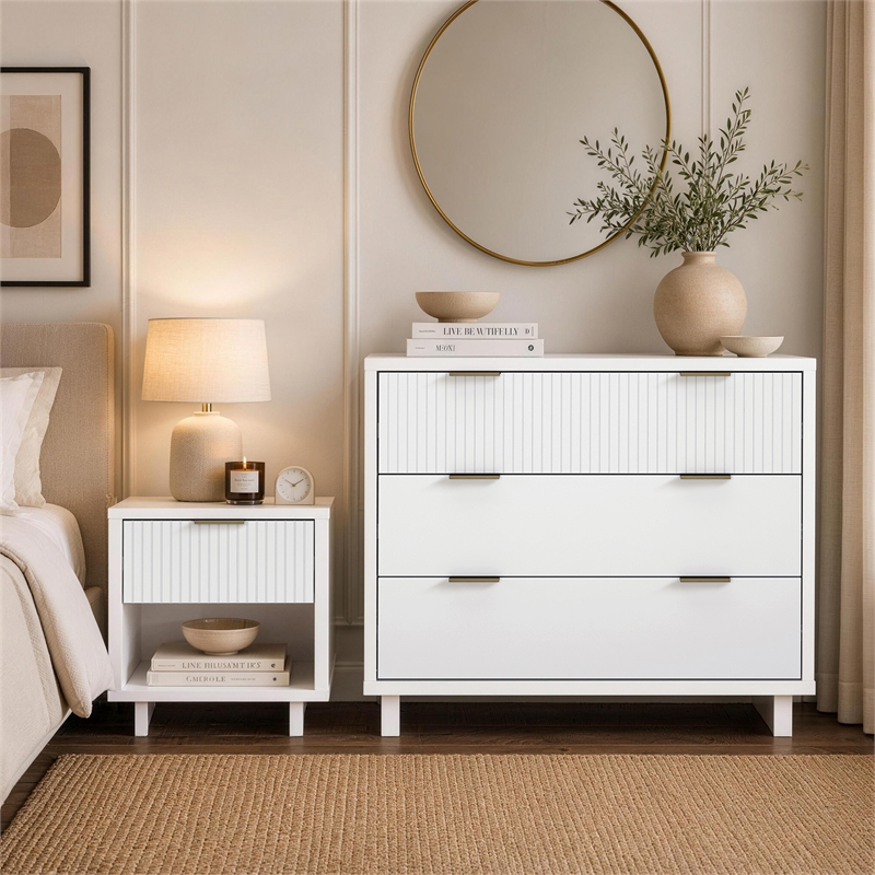 Elara Contemporary 2-Piece Dresser and Nightstand in White