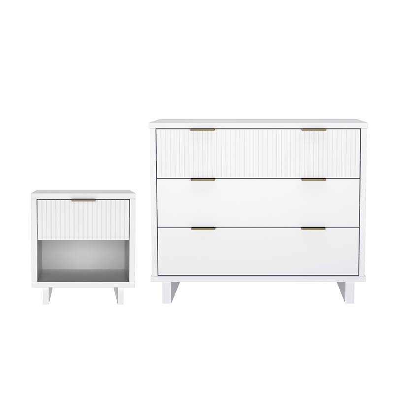 Elara Contemporary 2-Piece Dresser and Nightstand in White