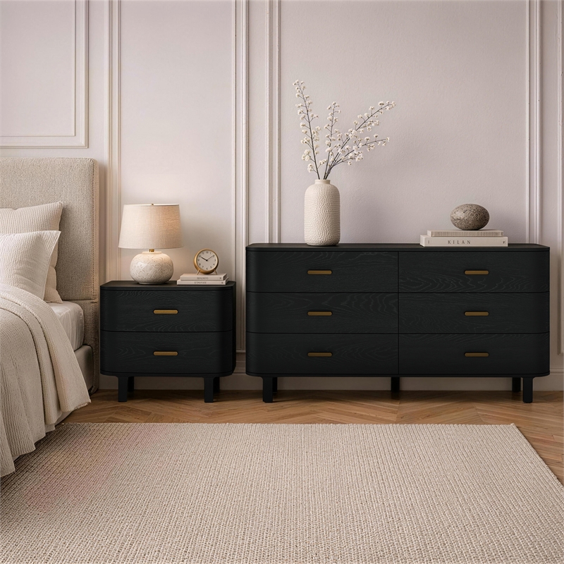 Solara Contemporary 2-Piece Dresser and Nightstand in Black