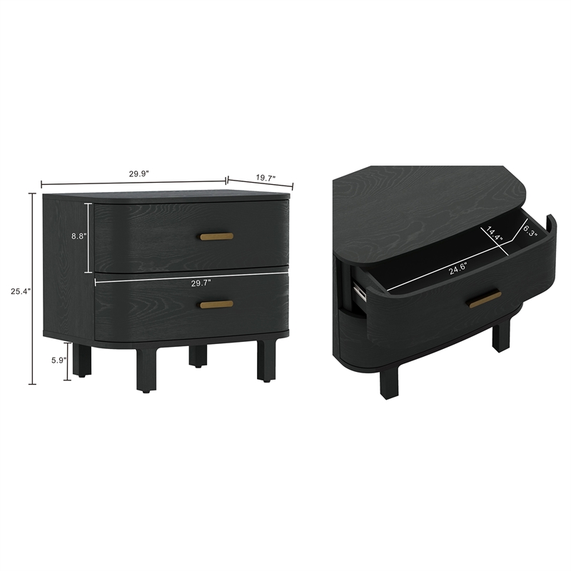 Solara Contemporary 2-Piece Dresser and Nightstand in Black
