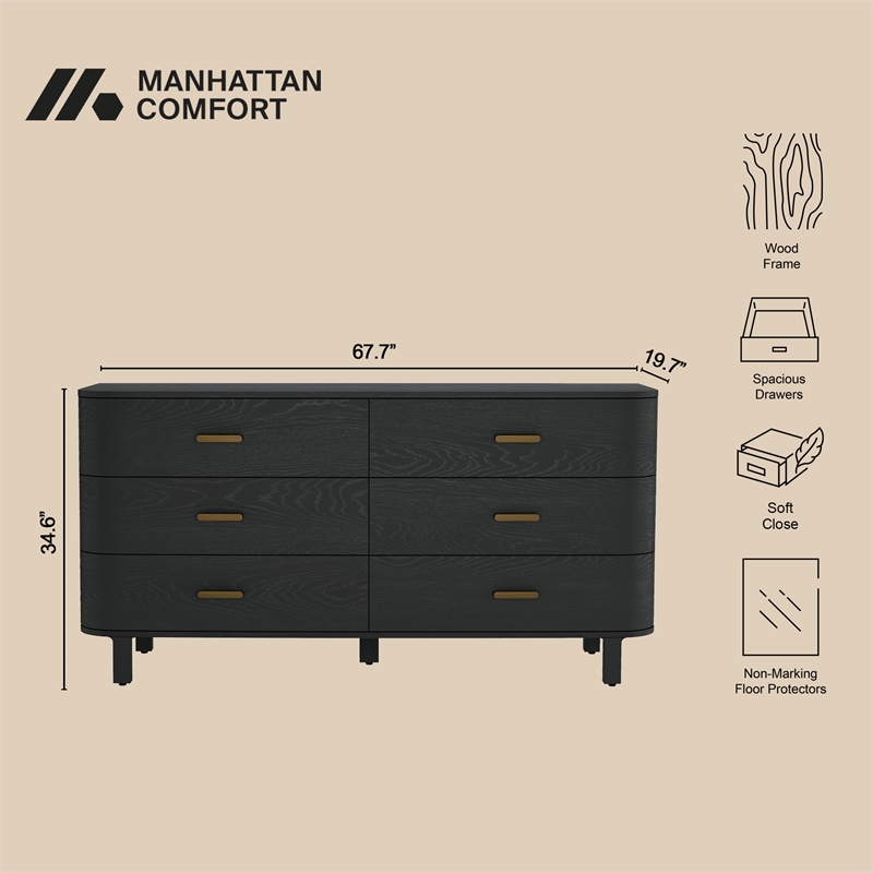 Solara Contemporary 2-Piece Dresser and Nightstand in Black