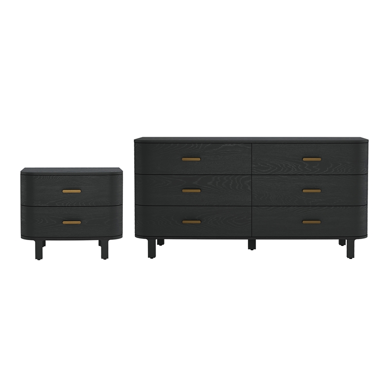 Solara Contemporary 2-Piece Dresser and Nightstand in Black