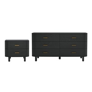 Solara Contemporary 2-Piece Dresser and Nightstand in Black