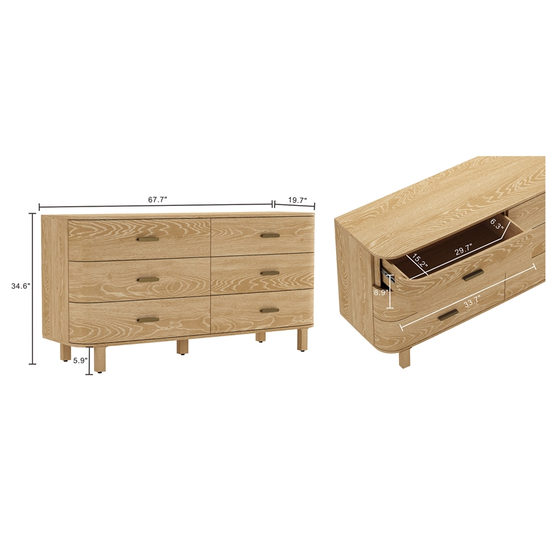 Solara Contemporary 2-Piece Dresser and Nightstand in Natural Oak