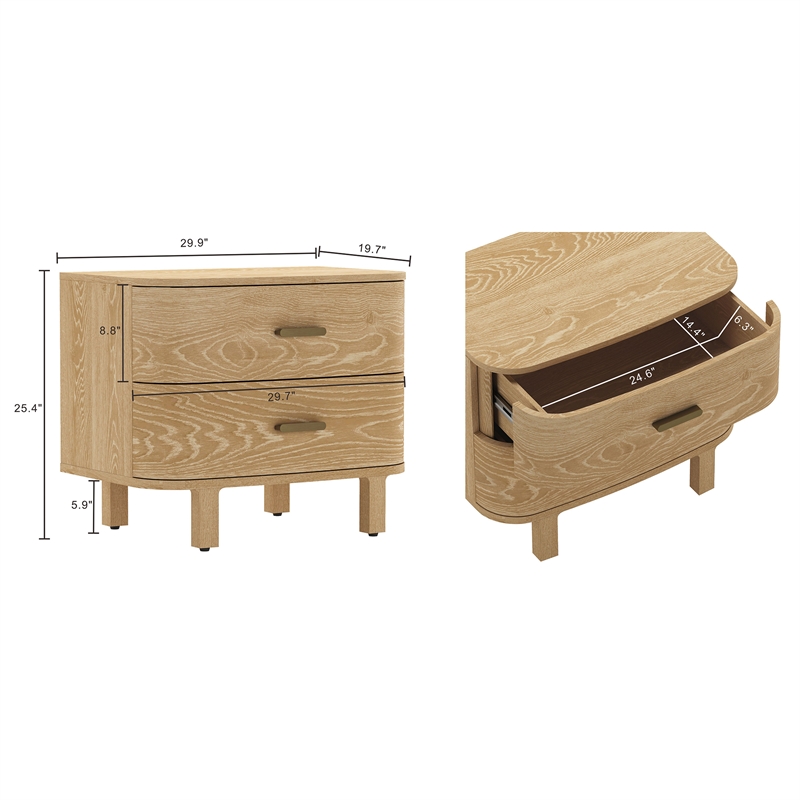 Solara Contemporary 2-Piece Dresser and Nightstand in Natural Oak