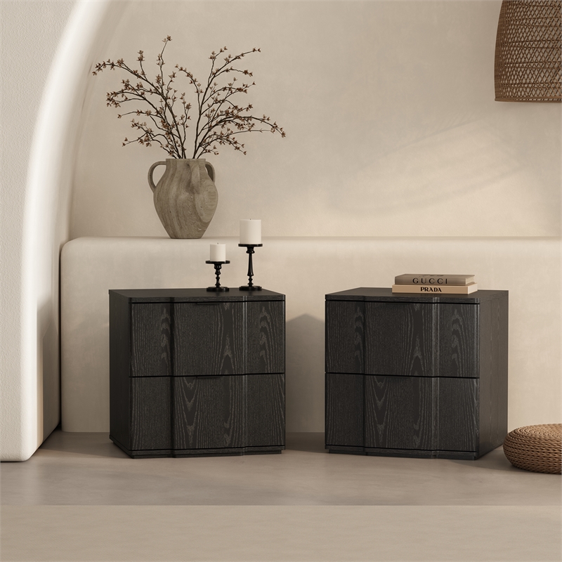 Clive Mid-Century Modern 2-Piece Dresser and Nightstand in Black
