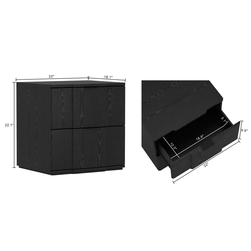 Clive Mid-Century Modern 2-Piece Dresser and Nightstand in Black