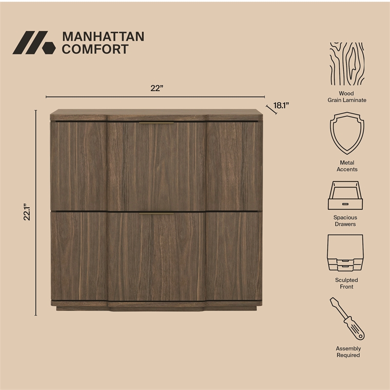 Clive Mid-Century Modern 2-Piece Dresser and Nightstand in Walnut and Gold