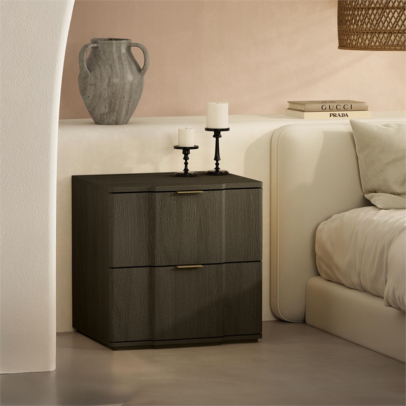 Clive Mid-Century Modern 2-Piece Dresser and Nightstand in Walnut and Gold