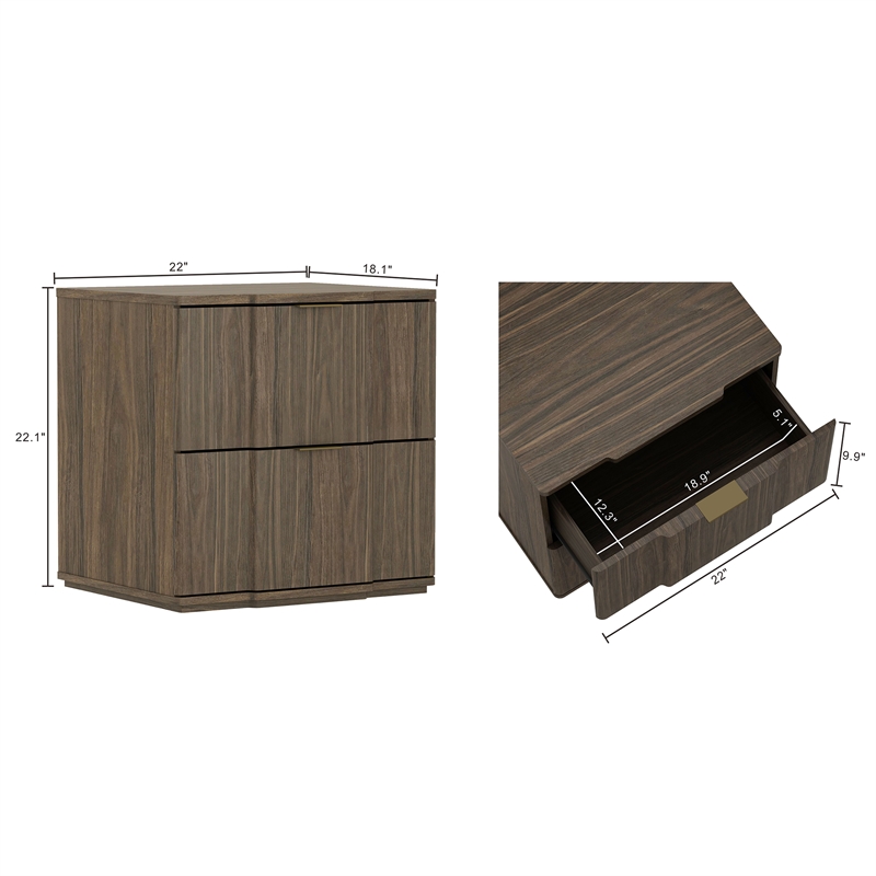 Clive Mid-Century Modern 2-Piece Dresser and Nightstand in Walnut and Gold