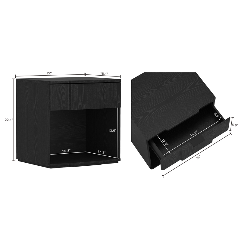 Clive Mid-Century Modern 2-Piece Dresser and Nightstand in Black