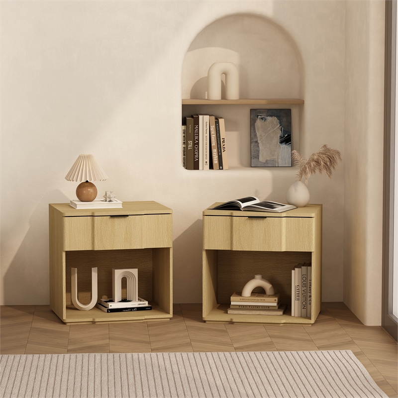 Clive Mid-Century Modern 2-Piece Dresser and Nightstand in Natural Oak